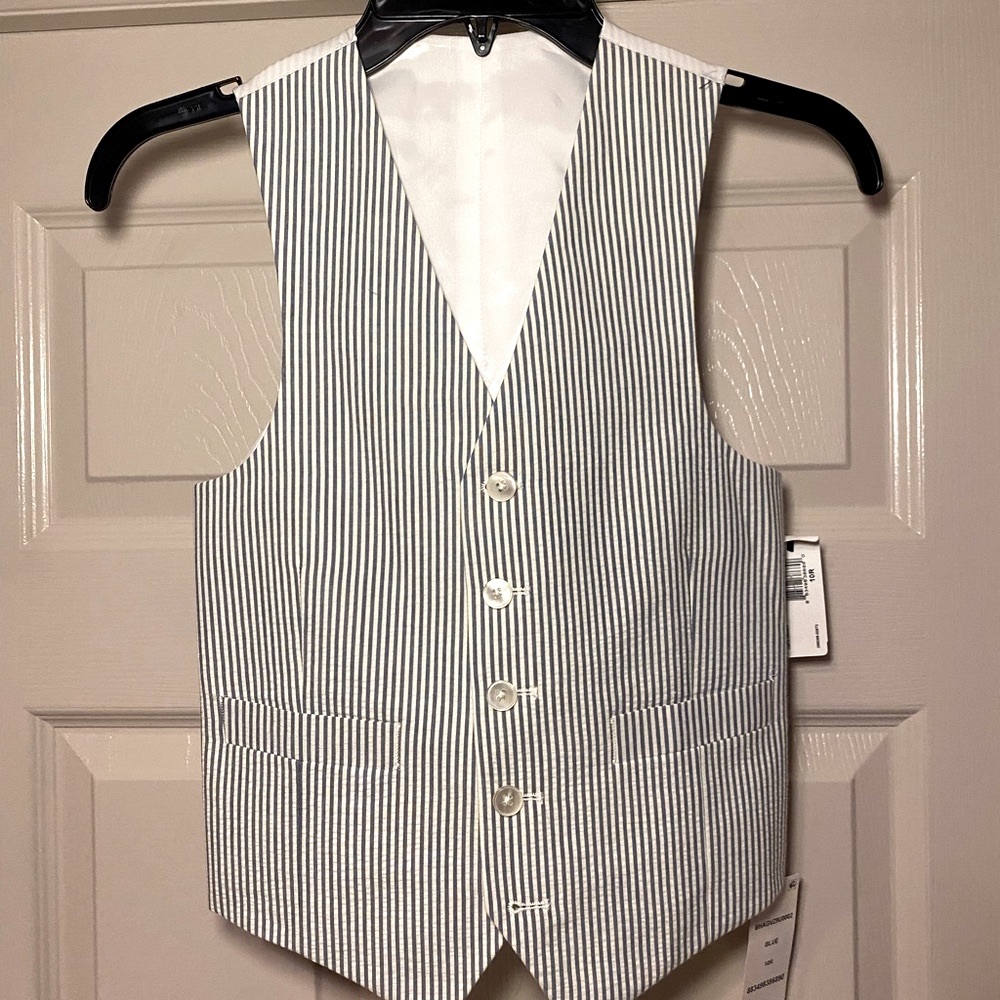 NWT Lauren Ralph Lauren Boys Seersucker Blue & White Stripe Vest Classic - Picture 2 of 4